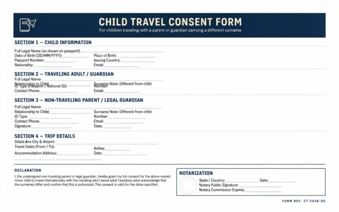 different surname child travel consent